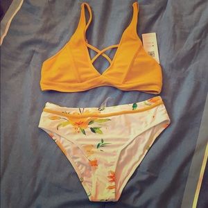 Floral print & yellow bikini